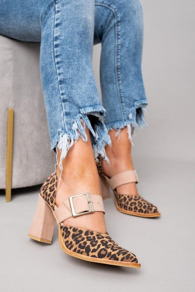 Selveta | Leopard Print Suede Stable Heel Sandals